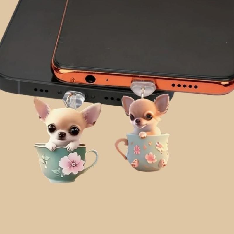 1/3 Stück Niedlicher Chihuahua Acryl Handy Staubschutzanhänger für iPhone, Samsung und Xiaomi