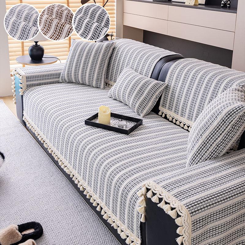 

1PC-High end tassel modern minimalist line sofa cushion one-piece fixed anti slip sofa cushion suitable for all seasons 45X45cm сірий