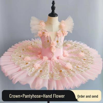 Little Swan Strapless Ballet Dress: Puff Mesh Skirt & Lace for Children's Performances