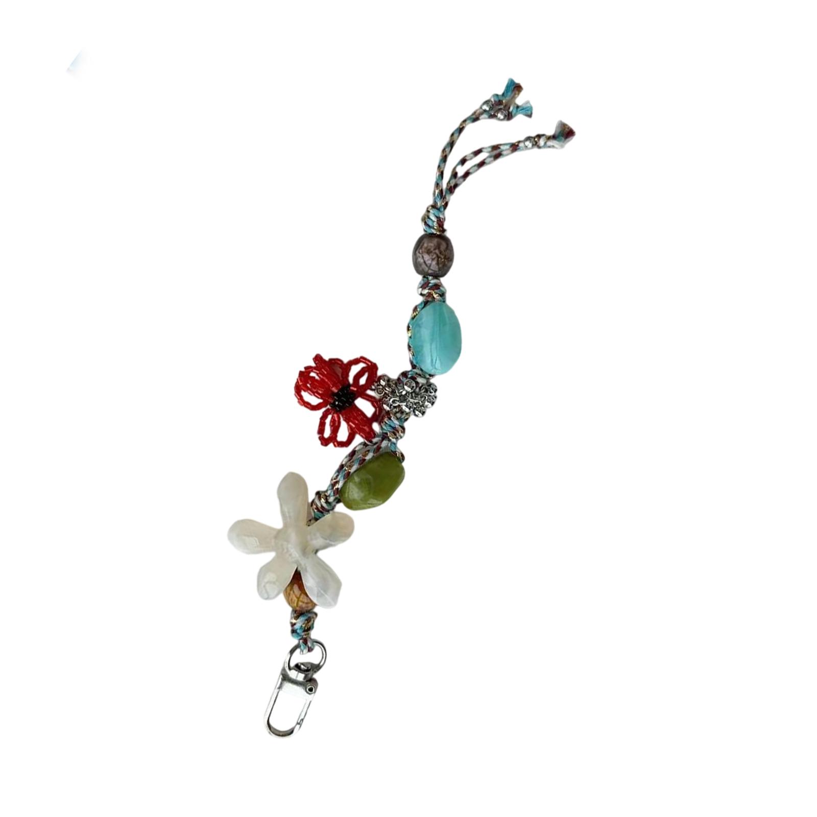 

Vibrant Resin Flower Bead Keychain Phone Lanyard with Retro Charm Hanging Accessory for Phone Bag Gift Idea белый
