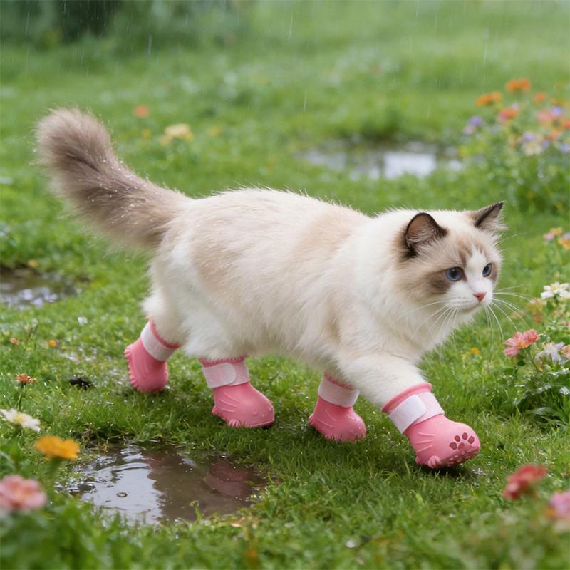 1Set Comfortable Waterproof Durable Outdoor Soft Holidays Pet Rain Boots Rubber Anti Slip Taking Photos Breathable Multiple Sizes