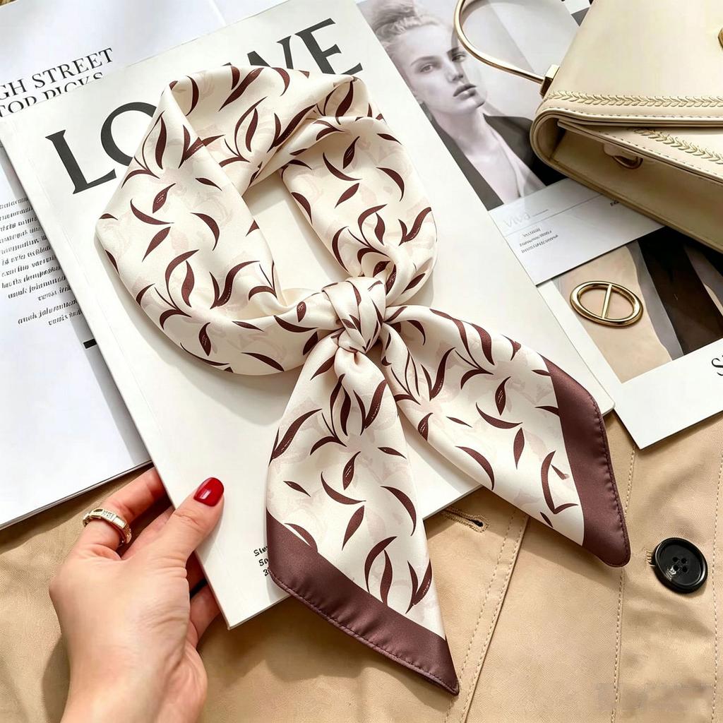 Simple temperament Spring and summer female imitation silk scarf versatile Korean version casual small square scarf neck protection decorative scarf