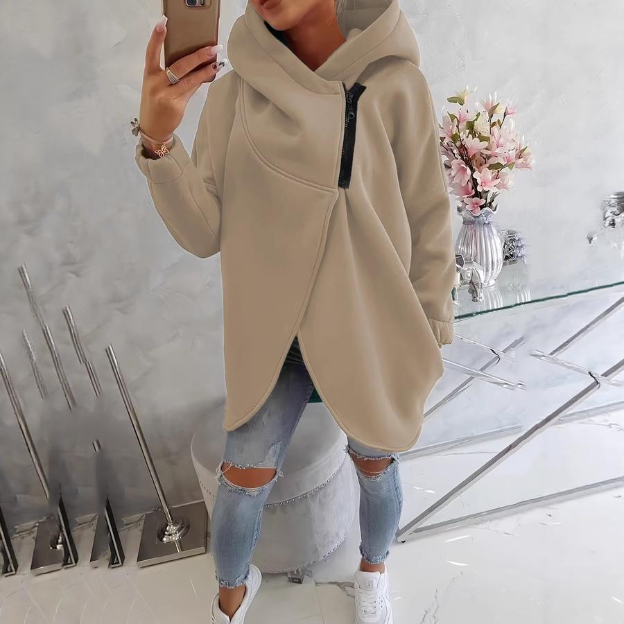 Women's Long Sleeve Casual Black Hoodie Sweatshirt with Front Pockets and Zippered Hood
