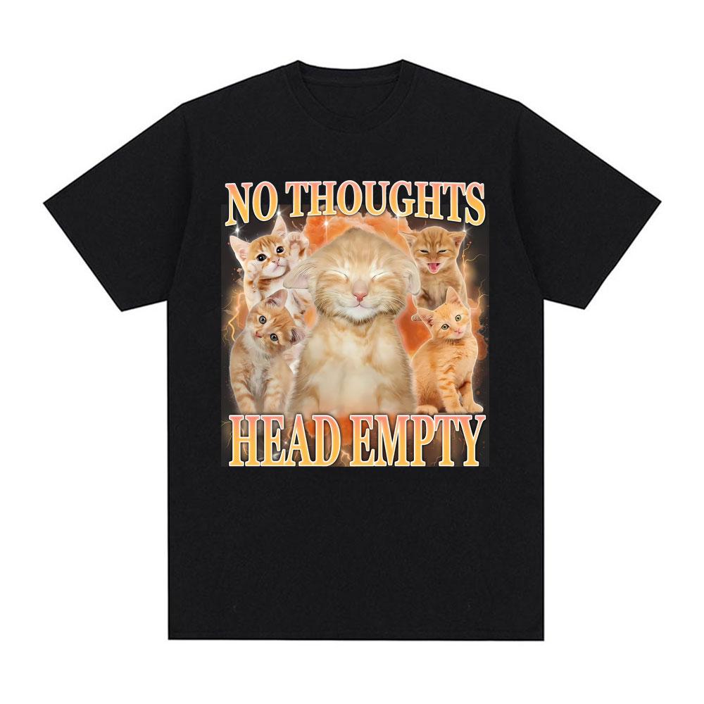 

No Thoughts Head Empty Funny Cat Meme Graphic T-shirts Men s Clothing Fashion Retro T Shirts Oversized Casual T Shirt Streetw... S разноцветный