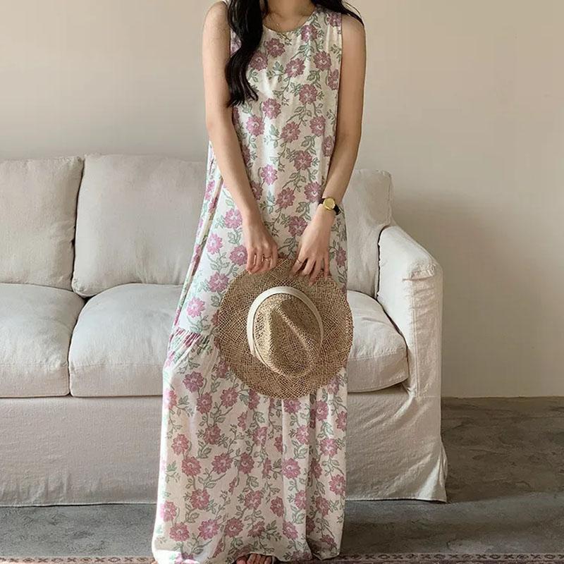 

Sleeveless Dresses Women Cotton Plus Size Long Summer Nightgowns Women Outwear Extra Long Casual Comfortable Long Dresses Average size білий