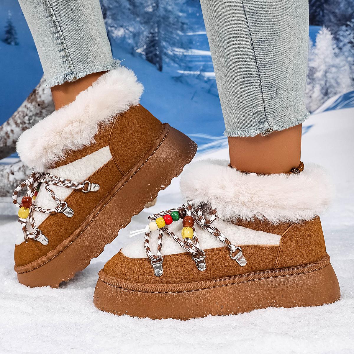 

Women in Winter Comfortable/Oversized Short Boots Fashionable New Round Toe and Plush Warm and Non Slip Casual Snow Boots 36
