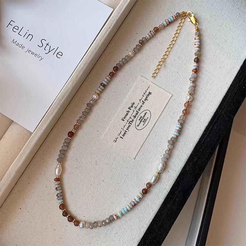 Vintage Imitation Natural Pearl Tourmaline Bead Necklace, Irregular Blue Collarbone Necklace, Women's Banquet Accessories