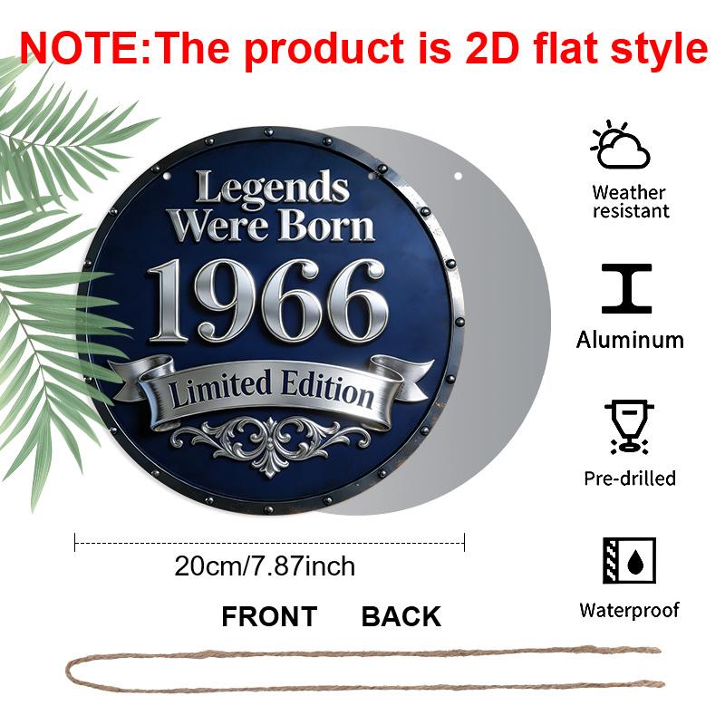 2D Flat Vintage 1966 Aluminum Sign, Legends Born 1966 60th Birthday Decor, Retro Wall Plaque for Home Bar Man Cave & Gifts