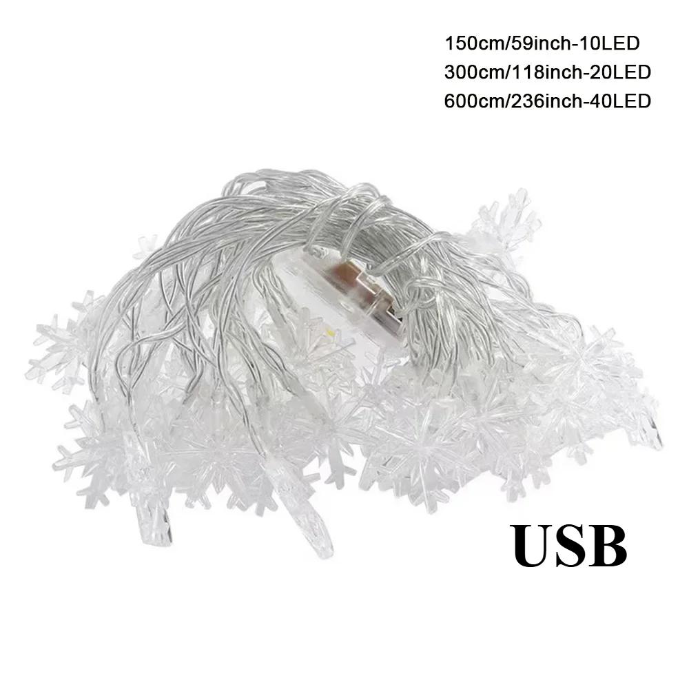 1.5/3/6M USB Power Festoon Snowflake Fairy String Lights Garden Winter Party Christmas Garland Lamp Wedding Room Decoration Outdoor