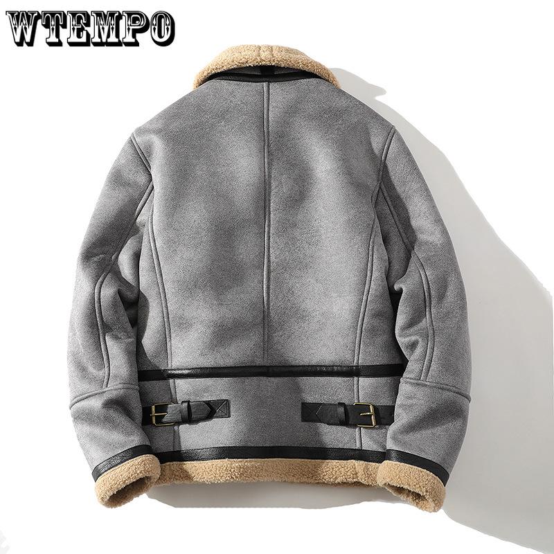 Casaco masculino grande casual de pele com um acolchoado e lapela espessada
