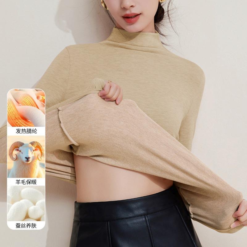 

Шерстяной шелковый бархатный полуводолазка базовая рубашка осенняя одежда женская утолщенная теплая внутренняя с воротником средней высоты топ женский зимний XXXL