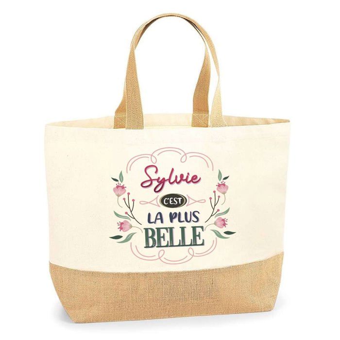 Tote bag / cabas en jute - PLANETEE - Sylvie la plus belle - Jute naturel - Imprimé exclusif - Fabriqué en France