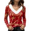 Women's Christmas Long Sleeve Top with Snowflake and Christmas Tree Print, Collar and V-Neck