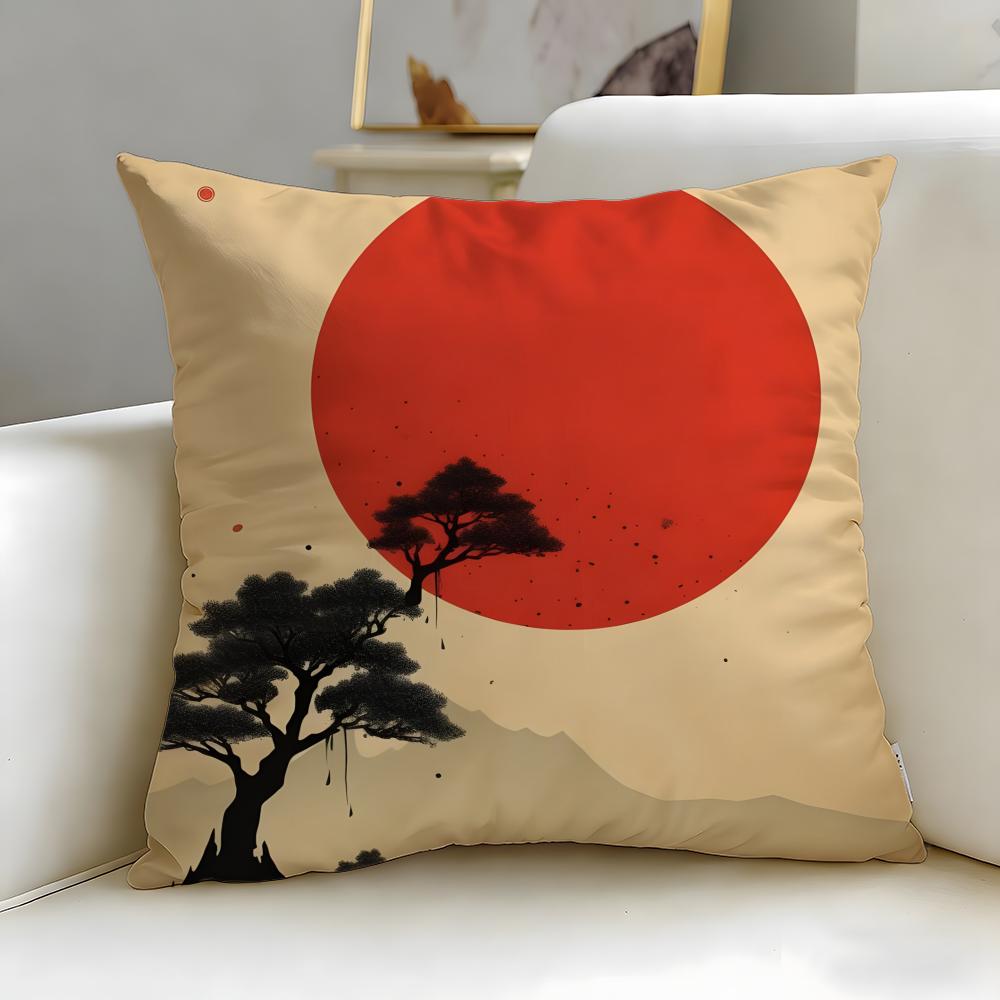theme Chinese Ink Painting Style Cushion Cover Soft  EasyWash Pillow Case  Versatile for Couch Bed Travel and Office