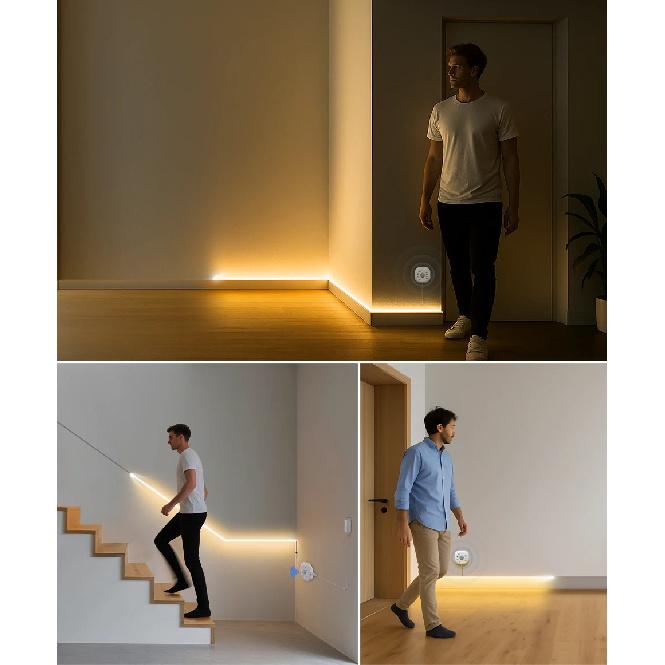 Running Water Flow Chasing LED Strip Lights 24V Motion Sensor Self-adhesive Tape Light For Stair Corridor Ceiling Room Decor