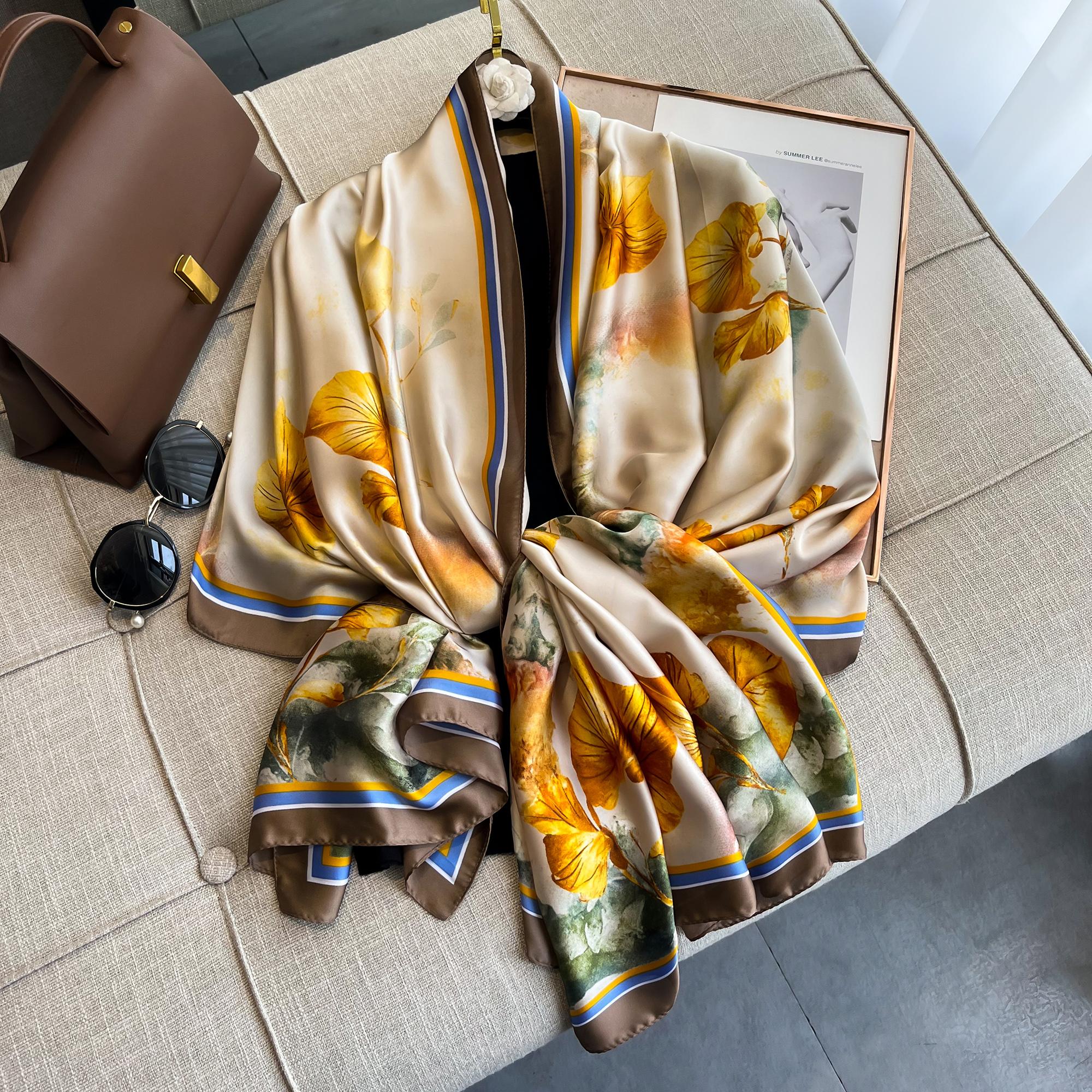 

Весенний шарф женский роскошный дизайнерский шарф шелковый гладкий шарф мягкий мусульманский платок на голову шаль пляж 90x180 см