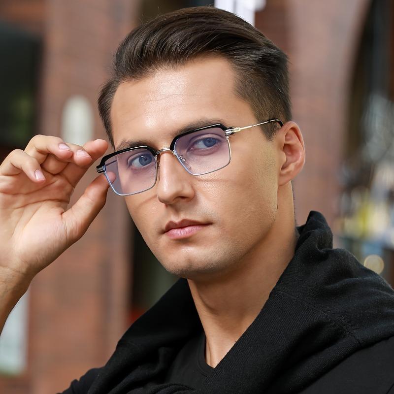 Pánské elegantní brýle s kovovým čtvercovým rámem – protimodré lehké, módní a odolné pro každodenní nošení, školu a kancelář