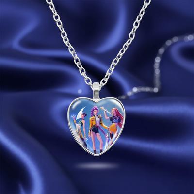 Kpop Dämonenjäger Halskette Cartoon Herzform Huntrix Charakter Anhänger Saja Anhänger Idol Halskette Kpop Krieger für Fan Geschenk
