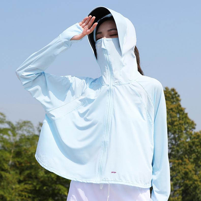 Women's Ice Silk Sunscreen Clothes Loose Clothes Women's UV Protection Hooded Shawl Vinyl Brim Summer