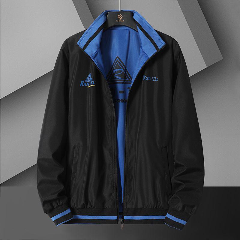 Herren Wende Windbreaker Jacke mit Stehkragen – Frühling/Herbst, Lockerer Schnitt, Große Größen.