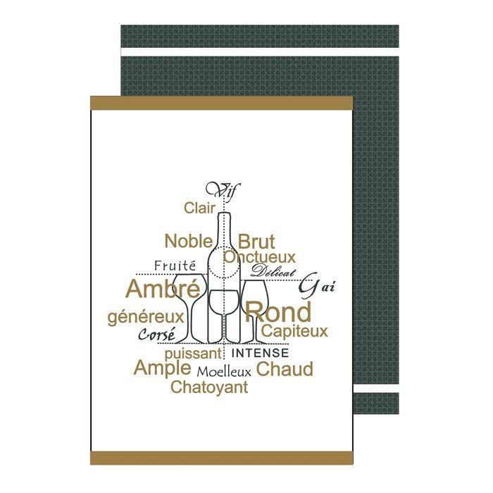 Torchons - Saveurs Du Vignoble - 100% Coton - Lot De 2 - 50 X 70 Cm - Noir