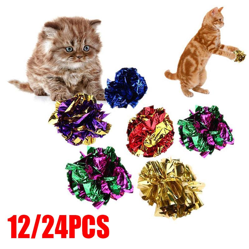 

12/24x Crinkle Balls Pet Cat Toys Красочные Crinkle Foil Ball Котенок Веселая игра