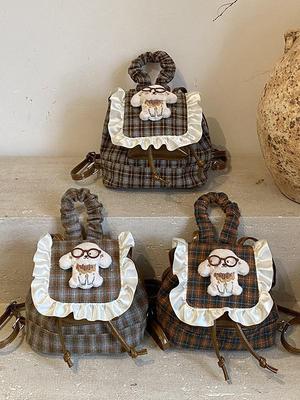 Korean Style Children's Plaid Plush Cartoon Doll Backpack
