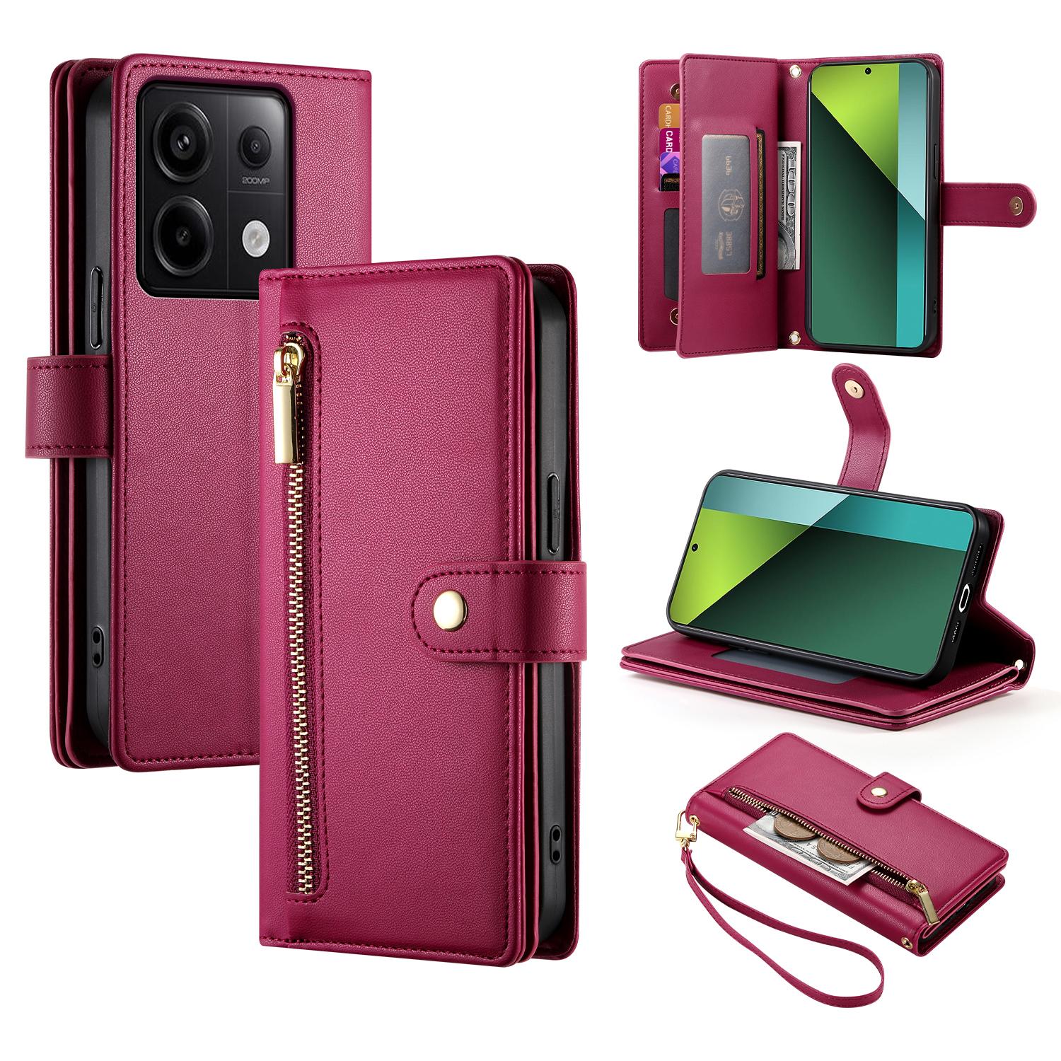 

DF-011 For Xiaomi Poco X6 5G/Redmi Note 13 Pro 5G Case PU Leather Zipper Pocket Cover with Straps F
