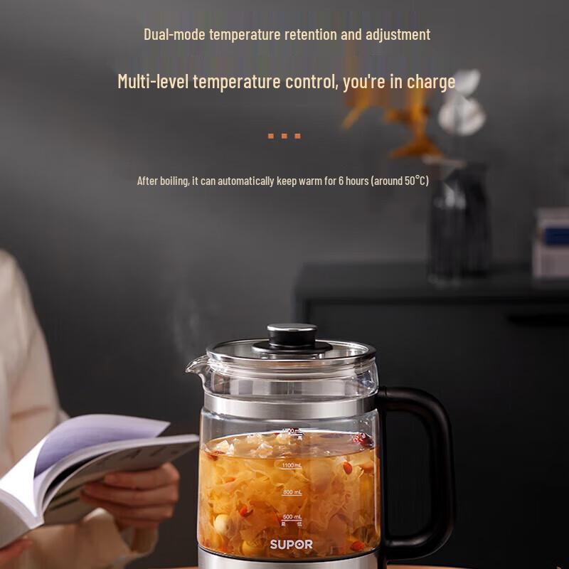 Стеклянный чайник для wellness-чая SUPOR 1.5 л, штекер CN (адаптер в комплекте)