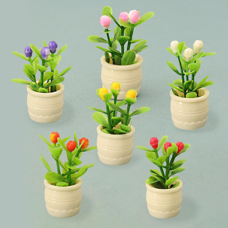 10Pcs 1/12 Dollhouse Flower Plant Potted Model Dollhouse Mini Garden Decoration Dolls House Accessories Micro Landscape Ornament