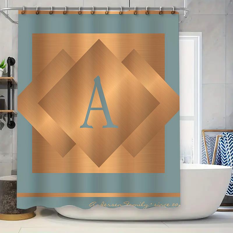 

Gold Copper Geometric Shower Curtain With Name Initials Modern Home Decor For Bathroom W60H190(CM)-1 Pcs