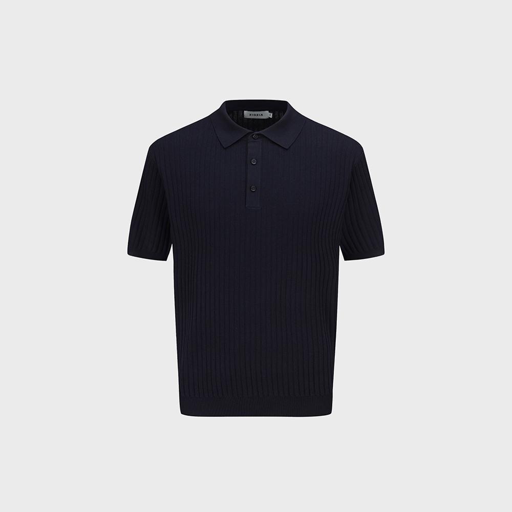 ZIOZIA Men'S) Washable Miracle Vertical Texture Short Sleeve Polo Shirt_Navy