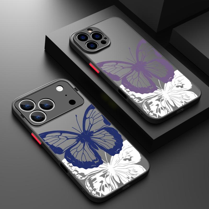 Simple Butterfly Print Case For iPhone 17 Air 16e 16 15 14 Pro Max 13 15 Pro 17 Pro 17 Shockproof Soft Edge Hard PC Matte Phone Cover