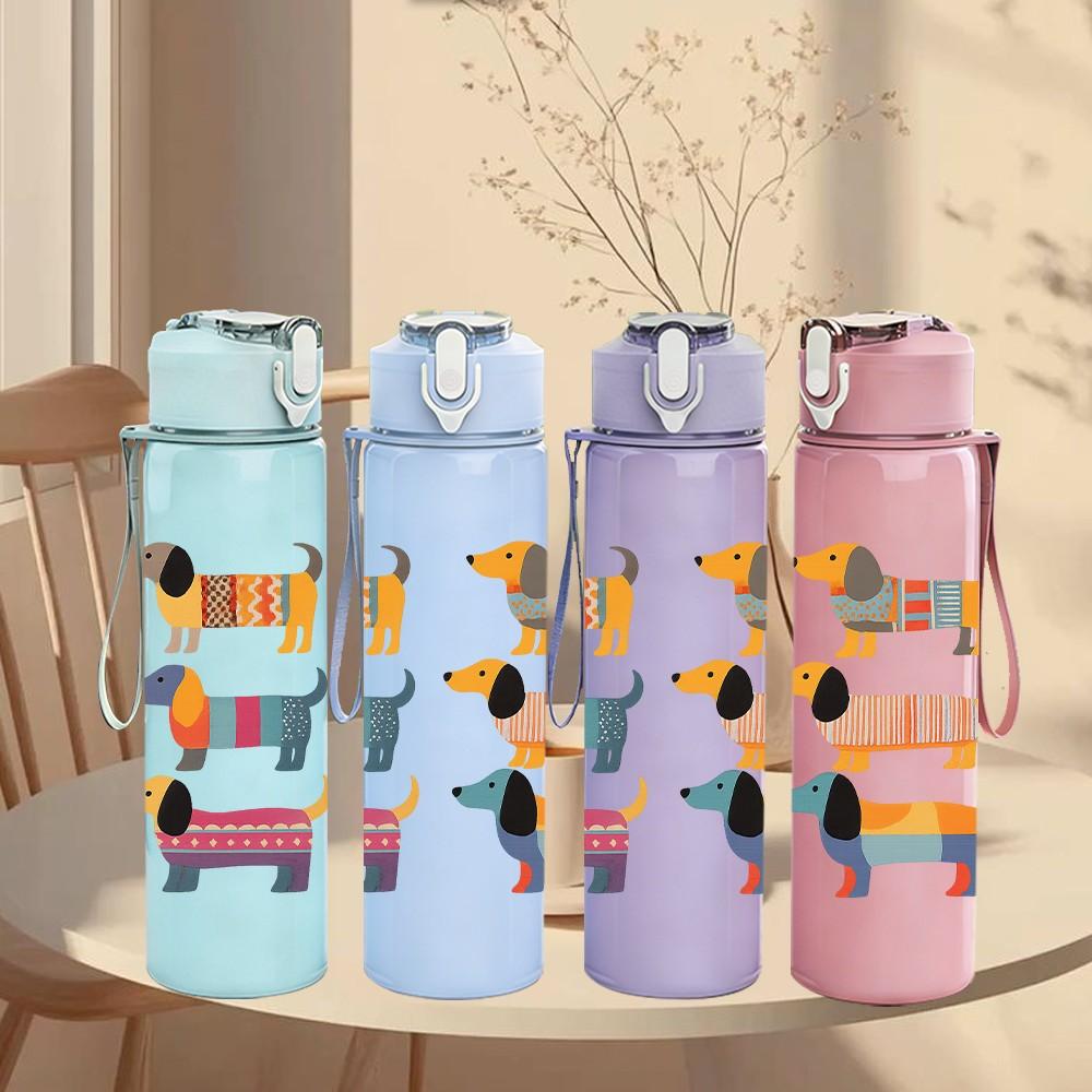 1PC Color Dachshund Repeat Grid 750ml Color Plastic Sports Water Bottle Leakproof Flip Straw Lid For Sports Office Home Use