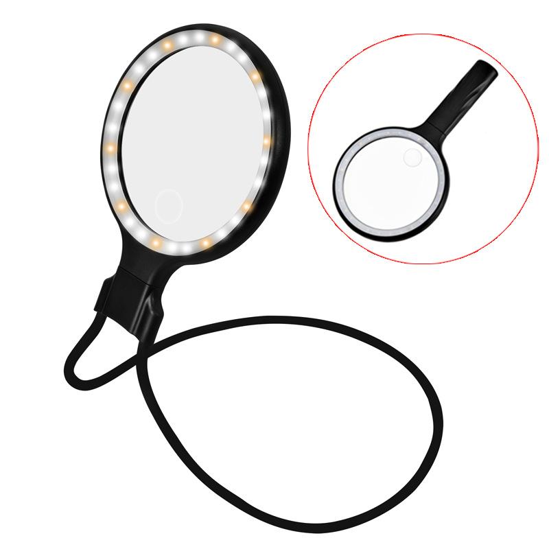 2 In 1 Hands Free Magnifying Glass With 30 Led Lights Portable Handheld & Neck Wear Magnifier For Reading Sewing Handicraft