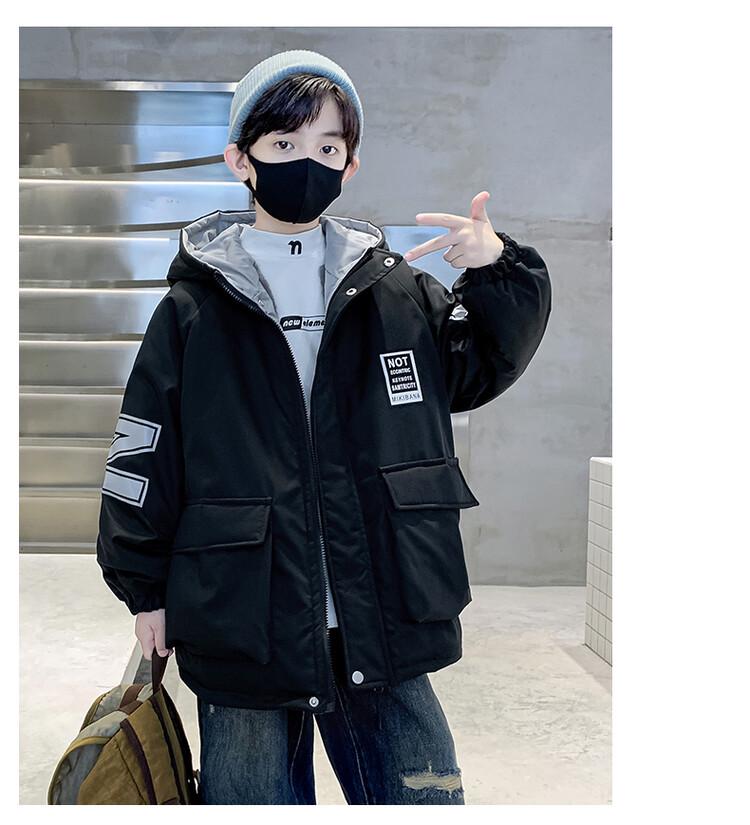 Boys' 2025 Winter Cotton-Padded Fleece-Lined Parka with Rabbit Fur