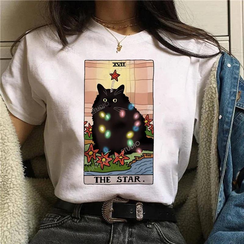 Kawaii Cat Tarot Cute Shirt Fashion Top Female O-neck Tees Short Sleeve Tee Shirt Femme Summer Women Tshirts