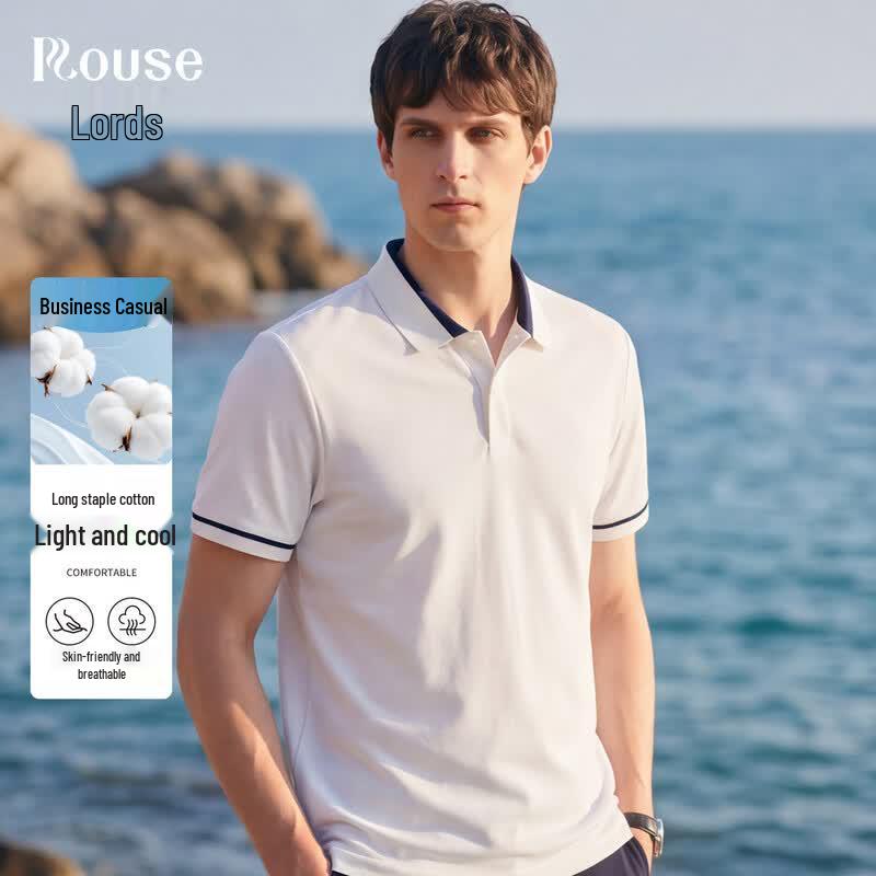 Men s Long-Staple Cotton Blend Short Sleeve Polo Shirt 52
