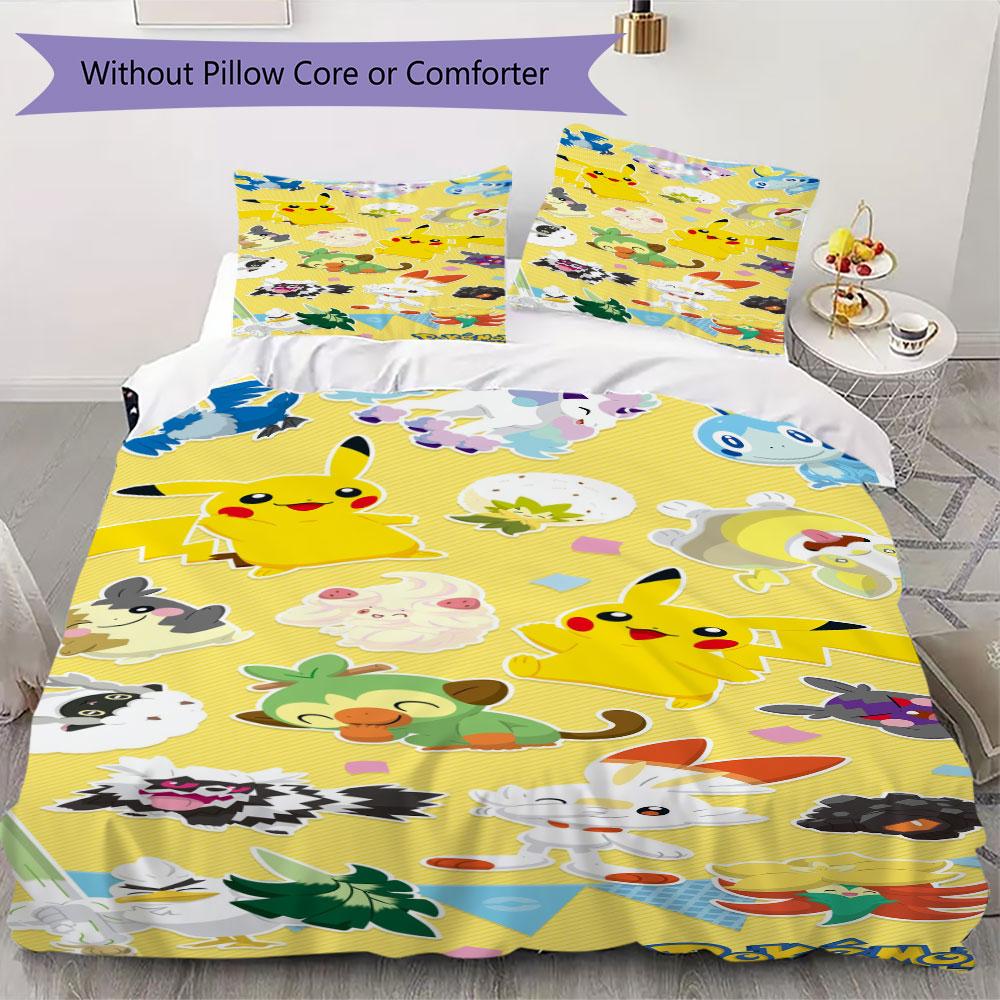 Set di biancheria da letto con stampa Pokémon da 3 pezzi include una copripiumino e una coppia di federe (riempimento non incluso), perfetto per l'uso in camera da letto.