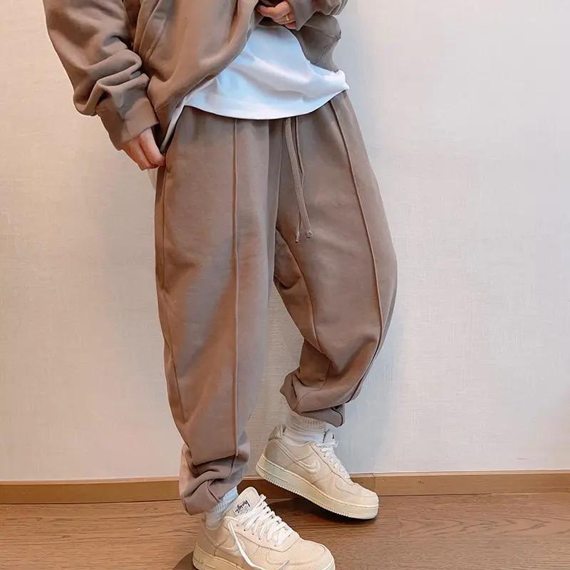 Men's Retro Versatile Solid Color Splicing and Tailoring Terry Ties Trousers Sports Sweatpants
