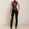 Women Y2K Vintage Pu Simple Basic Tank Top High Waist Skinny Shrunk Slash Cut Sleeveless Tops Versatile Noble Shirts