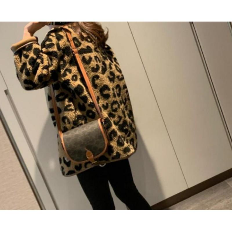 Women Leopard Jackets Furry Casual Vintage Coats Lady Baggy Designed Clothes