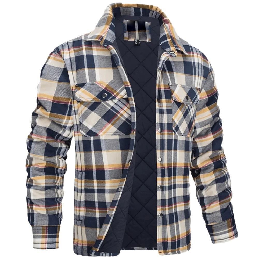 Chaquetas de algodón a cuadros de invierno para hombre, chaqueta de franela con forro acolchado y manga larga, abrigos multibolsillos para exteriores, abrigos de senderismo, tops