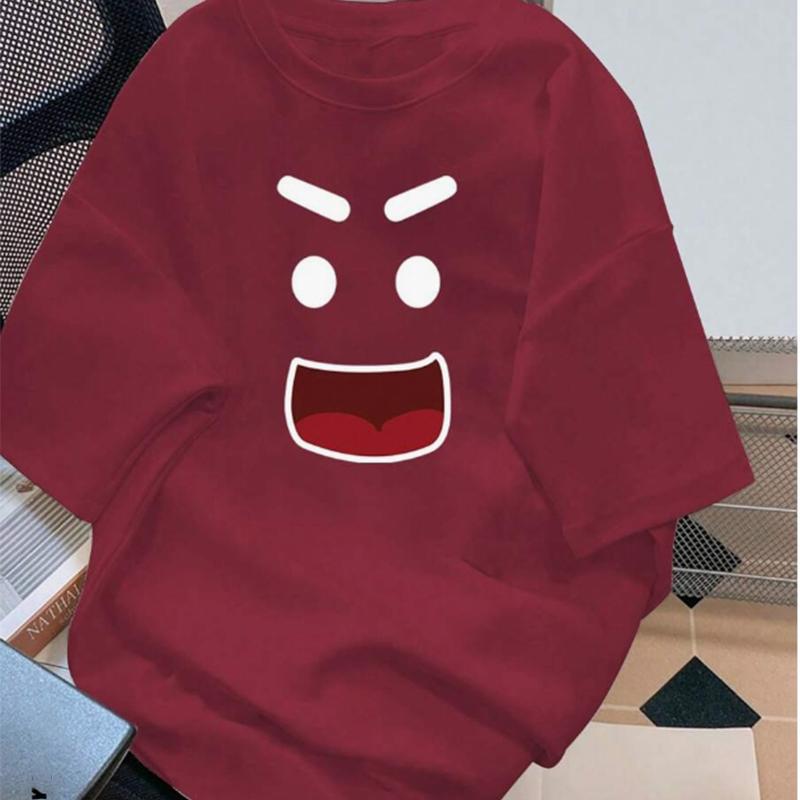 New Summer Men's Fashion T-shirt Cartoon Smiley Face Printed Men's T-shirt Top