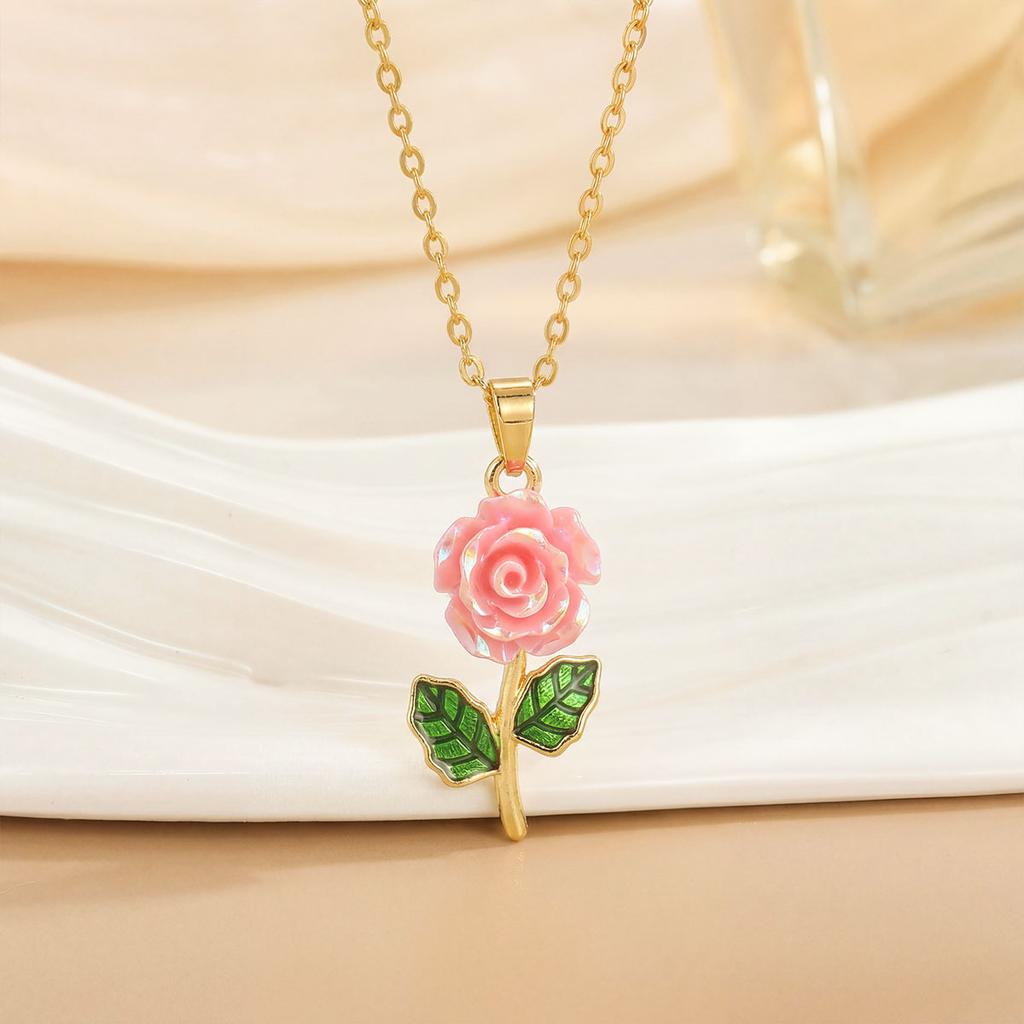 Ribbon Rose Flower Luxury Style Necklace Accessory Summer Fashion Versatile Fresh and Light Titanium Steel Necklace