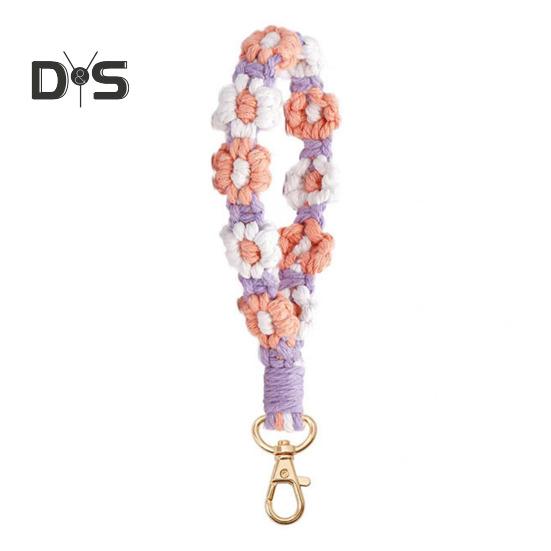 Boho Macrame Phone Wrist Strap Hand-Woven Cell Phone Lanyard Keychain Wristlet Charm Anti-Loss Phone Chain for Women Girls