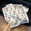 71Cm New Chinese Simulation Silk Square Scarf Soft and Skin-friendly Ink Flower Rhyme Printing Silk Scarf Neck Sunscreen Small Scarf