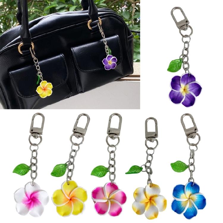 Alltags Schlüsselanhänger Helle Sonnenblume und Frangipani Anhänger Schlüsselring Leichter PVC Schlüsselhalter für Rucksack Handtasche
