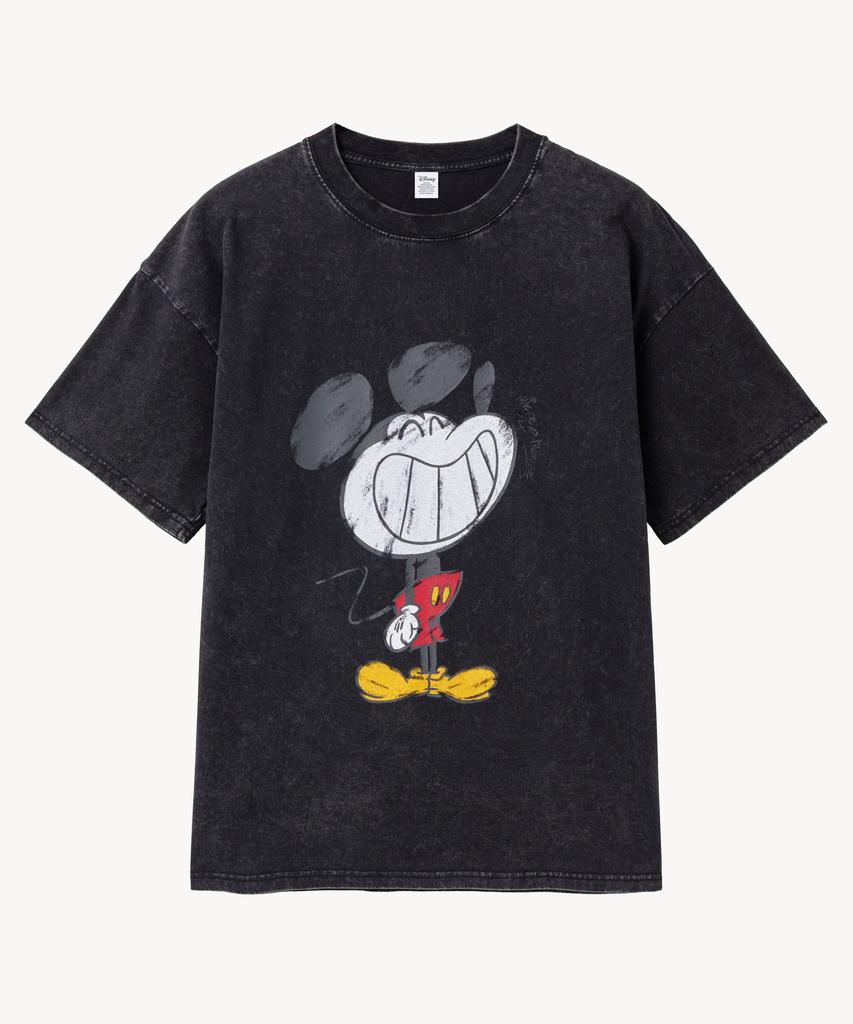 VTWO Vintage Washed Smile _Mickey_ T-Shirt (Black)