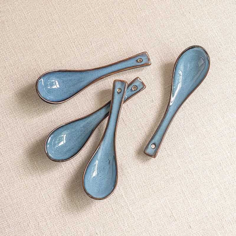 Creative Star Blue Ceramic Spoon Spoon Drinking Spoon Household Small Spoon Tableware Porridge Spoon Dessert Spoon Hotel Dining Spoon
